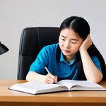 A focused Chinese language learner of East Asian descent, initially depicted alone at a desk, looking thoughtfully at textbooks with a slight frown, symbolizing the challenges of self-study. This transitions to the same person with a confident, open expression, engaging warmly with a diverse group of other Chinese learners in a vibrant online video conference, actively sharing and listening. The setting transforms from a quiet, solitary study corner to a dynamic virtual collaboration space, emphasizing connection and breaking barriers. Subjects are fully clothed in casual but appropriate attire. Perfect anatomy, natural pose, well-formed hands, proper finger count, natural body proportions. High-resolution, professional photography, safe for work, appropriate content, fully clothed, modest.