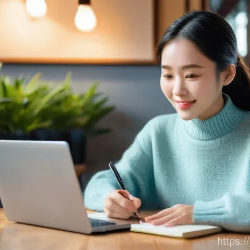 중국어 실무 경험 공유 - **Prompt:** A vibrant, cheerful young East Asian woman in her early twenties, dressed in a comfortab...