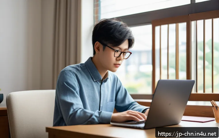 HSK 독학으로 합격하기 - A focused Japanese learner studying Chinese vocabulary efficiently at a modern desk with a laptop, s...